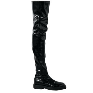 Givenchy Squared Black Patent Leather Thigh High OTK Over The Knee Flat Boots 41